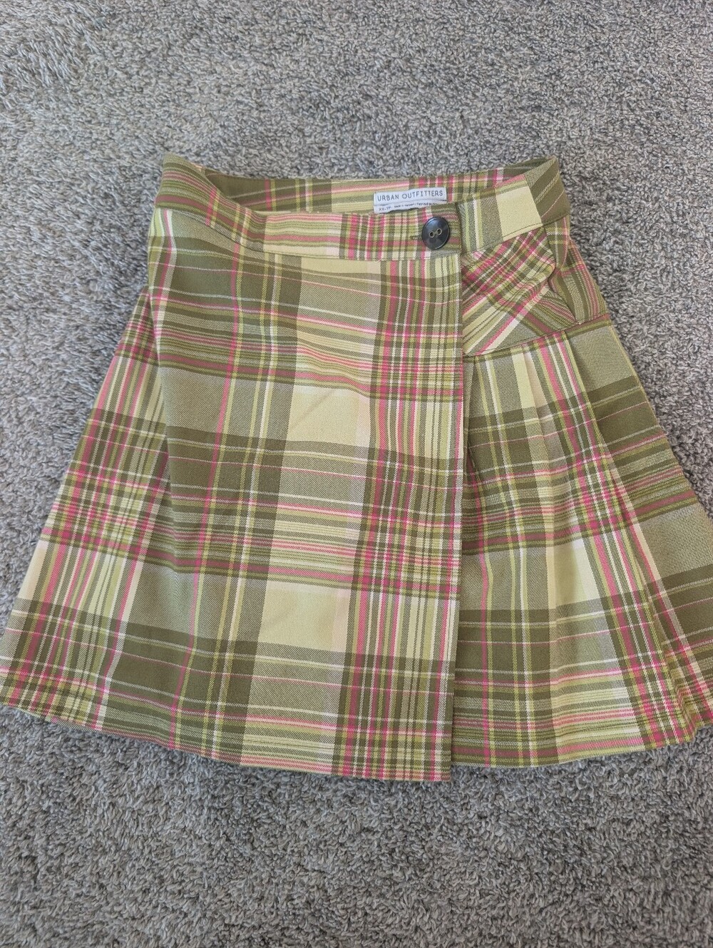Urban Outfitters Plaid Pleated Mini Skirt XS Olive Pink Preppy Y2K